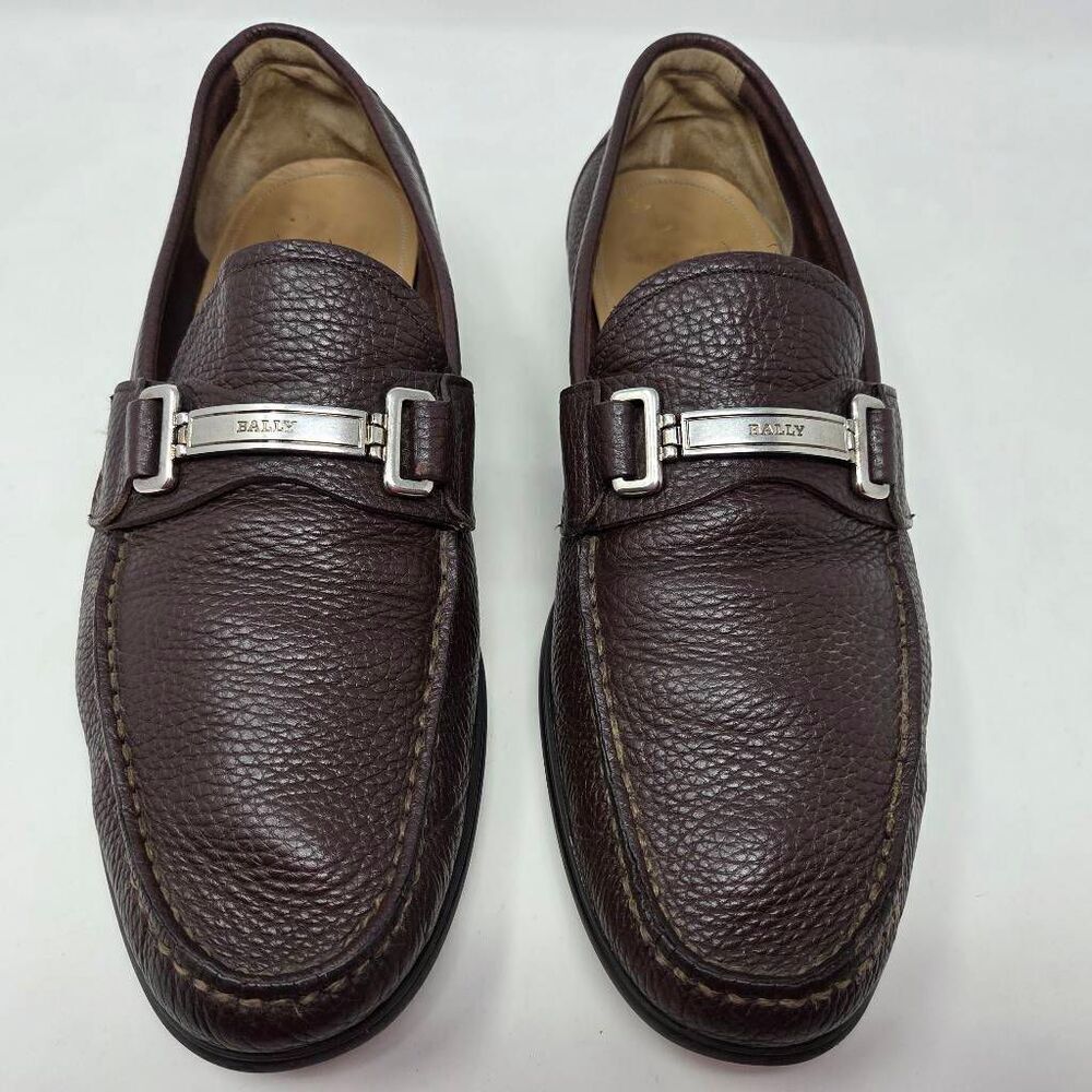 BALLY SWISS CORTON BROWN LEATHER SILVER STRAP BIT LOAFERS MENS SIZE 11 D - Picture 2 of 8